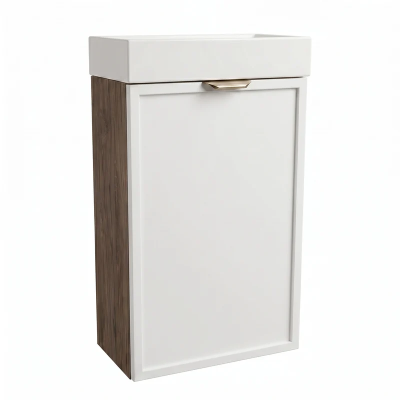 Waschtischunterschrank 40 cm mit Waschbecken Roma - Weiß/Walnuss Dunkel
