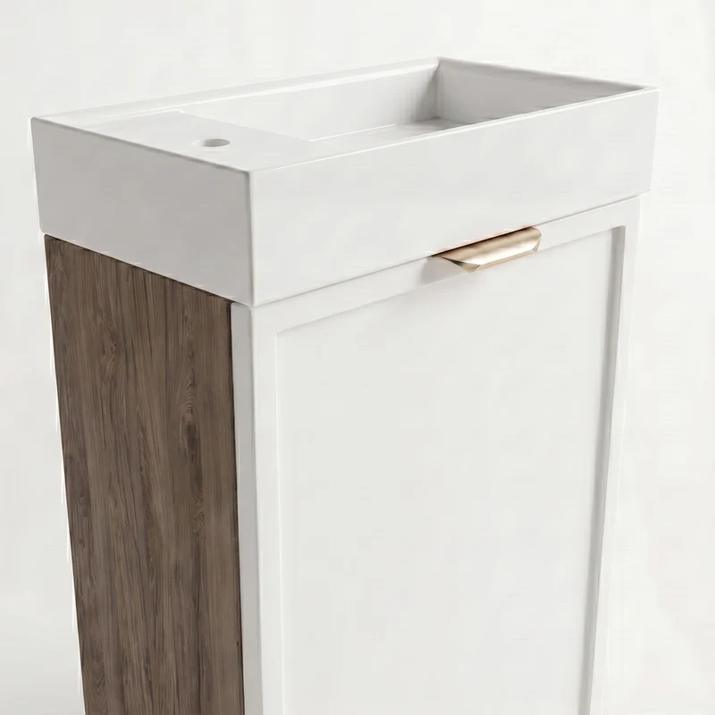 Waschtischunterschrank 40 cm mit Waschbecken Roma - Weiß/Walnuss Dunkel