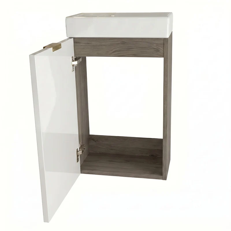 Waschtischunterschrank 40 cm mit Waschbecken Roma - Weiß/Walnuss Dunkel