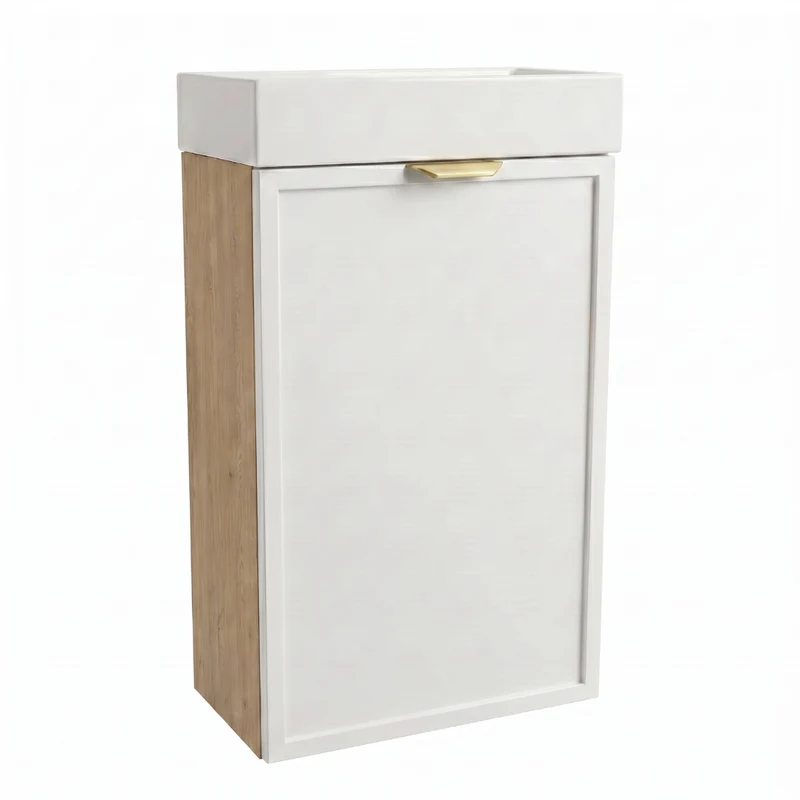 Waschtischunterschrank 40 cm mit Waschbecken Roma - Weiß/Eiche Cremona