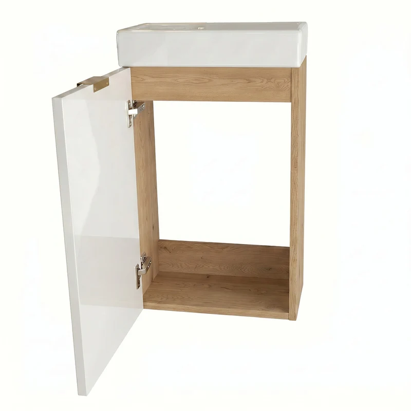 Waschtischunterschrank 40 cm mit Waschbecken Roma - Weiß/Eiche Cremona