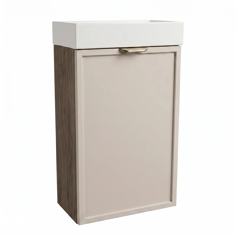 Waschtischunterschrank 40 cm mit Waschbecken Roma - Kaschmir/Walnuss Dunkel