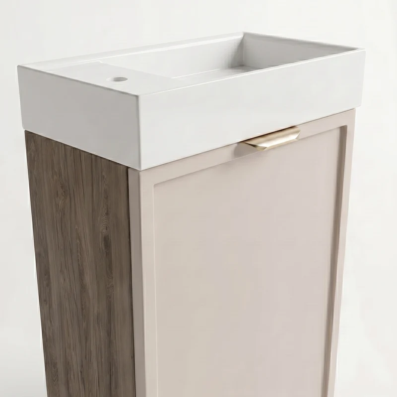 Waschtischunterschrank 40 cm mit Waschbecken Roma - Kaschmir/Walnuss Dunkel