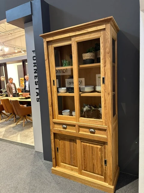 Vitrine Eiche-Natur mit Beleuchtung, Geschirrschrank mit Beleuchtung Eiche , Breite 104 cm