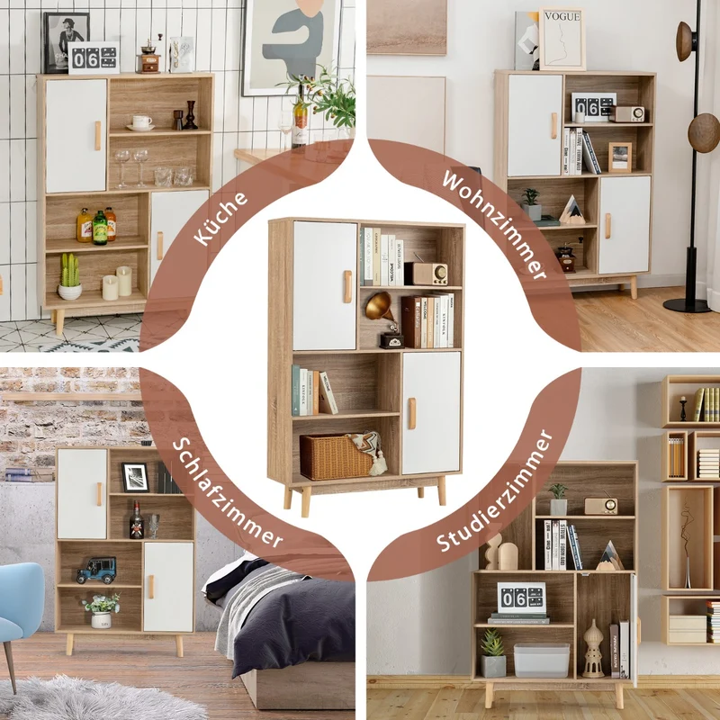 Costway - Bücherregal, Bücherregal 4-stöckiges, Bücherregal mit 2 Türen 4 offene Regale, 80 x 24 x 120 cm, Weiß