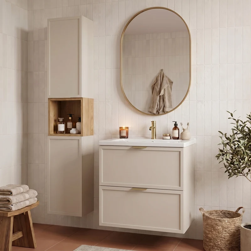 Hängender Badezimmerschrank 30 cm, quadratisch - Eiche Cremona