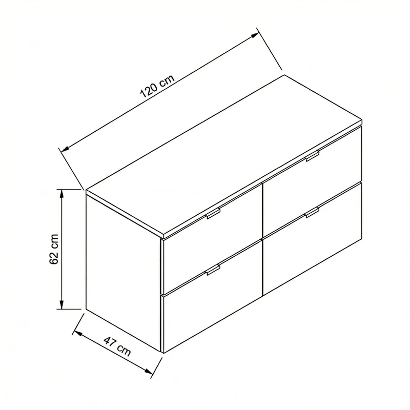 Badmöbel-Set: 120 cm Waschtischunterschrank mit 4 Schubladen und 2 Waschbecken Orio - Kaschmir/Eiche Artisan