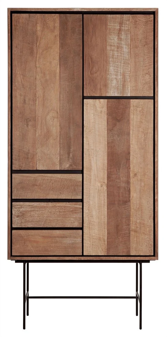 Kleiderschrank Teak Massivholz, Schrank Holz Teak, Wohnzimmerschrank Holz, Breite 100 cm