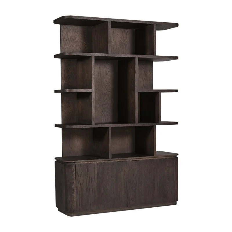 Bücherschrank braun, Regal braun, Wohnzimmerschrank braun Eiche furniert. Breite 145 cm