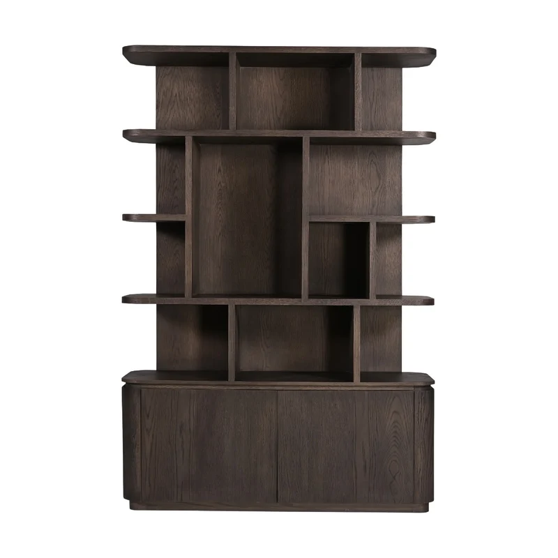 Bücherschrank braun, Regal braun, Wohnzimmerschrank braun Eiche furniert. Breite 145 cm
