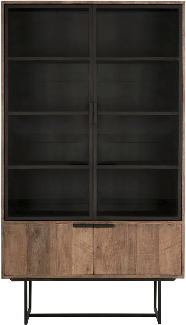 Vitrine Teak-Holz, Geschirrschrank Metall Holz, Breite 120 cm