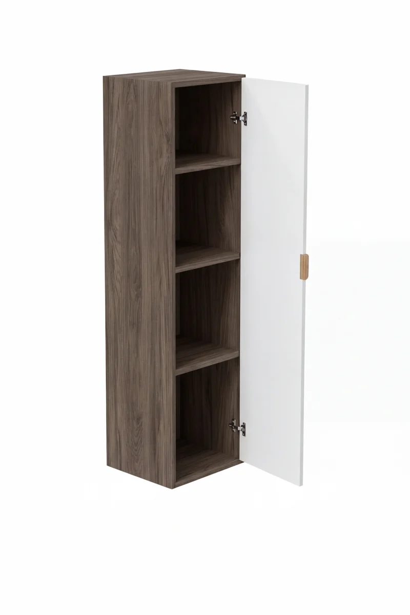 Bad Hochschrank 120 cm Roma - Weiß/Walnuss Dunkel