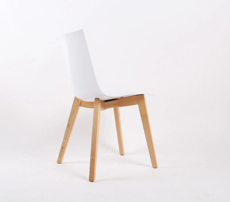Design Stuhl weiß mit Holzfüßen, Stuhl Holz Kunststoff