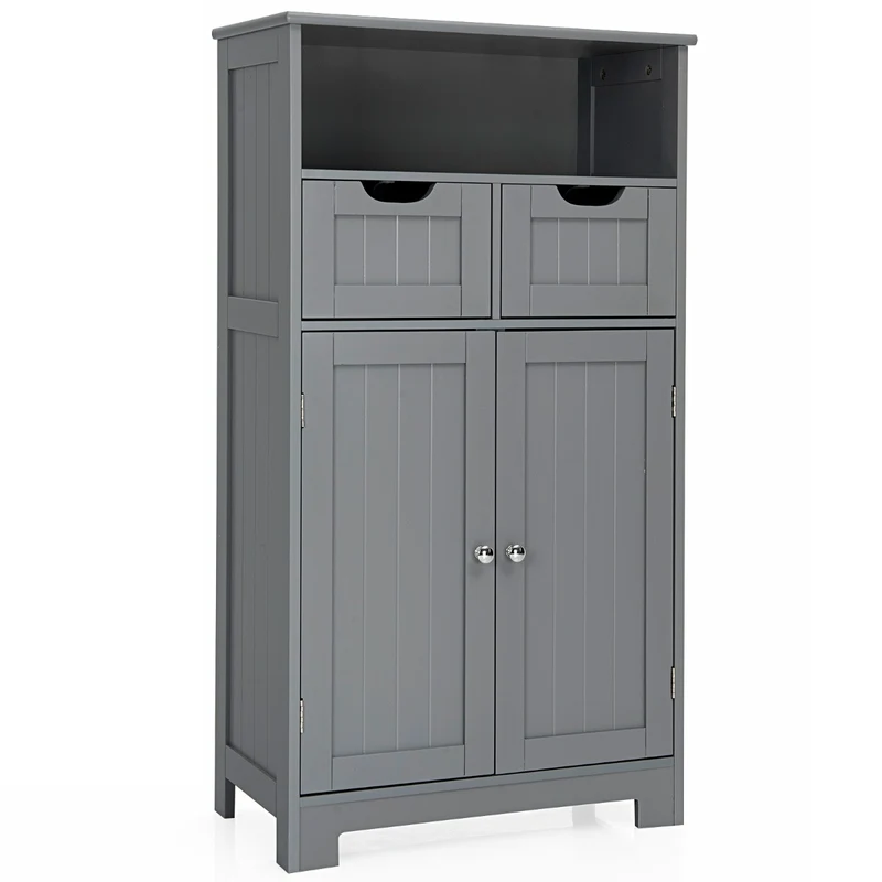 Costway - Badezimmer Unterschrank, Freistehender Schrank mit Schubladen für die Küche Badezimmer, Badezimmerschrank Schmal, 60x30x109cm, Grau
