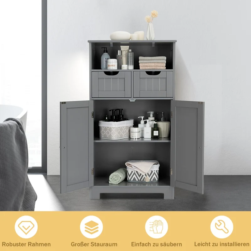 Costway - Badezimmer Unterschrank, Freistehender Schrank mit Schubladen für die Küche Badezimmer, Badezimmerschrank Schmal, 60x30x109cm, Grau