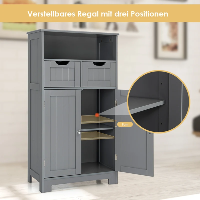 Costway - Badezimmer Unterschrank, Freistehender Schrank mit Schubladen für die Küche Badezimmer, Badezimmerschrank Schmal, 60x30x109cm, Grau