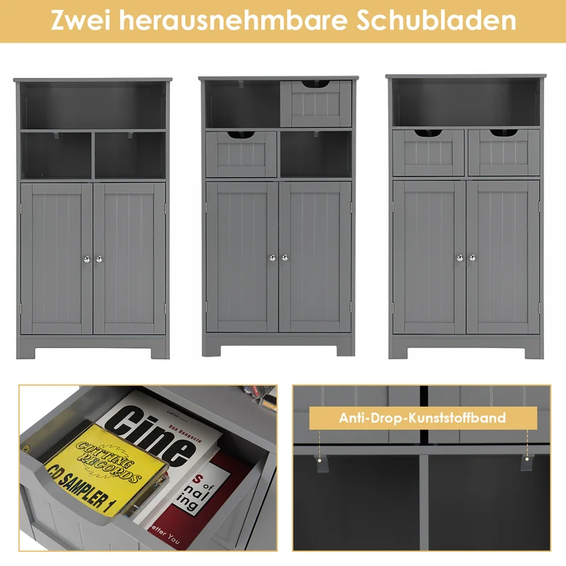 Costway - Badezimmer Unterschrank, Freistehender Schrank mit Schubladen für die Küche Badezimmer, Badezimmerschrank Schmal, 60x30x109cm, Grau