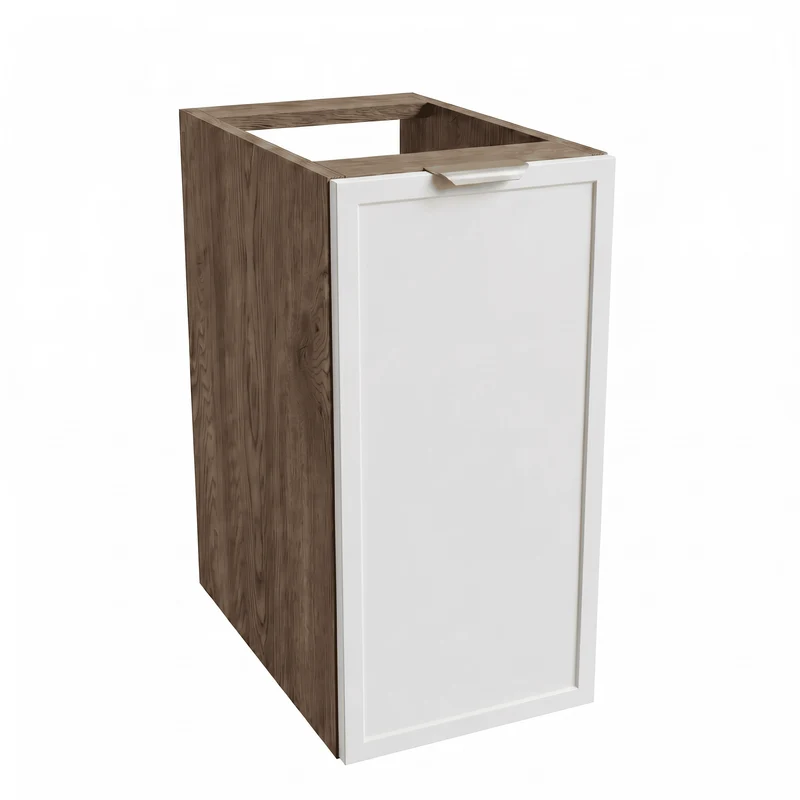 Badezimmerschrank 30 cm mit 1 Tür, Fronten mit Rahmen Roma - Weiß/Walnuss Dunkel