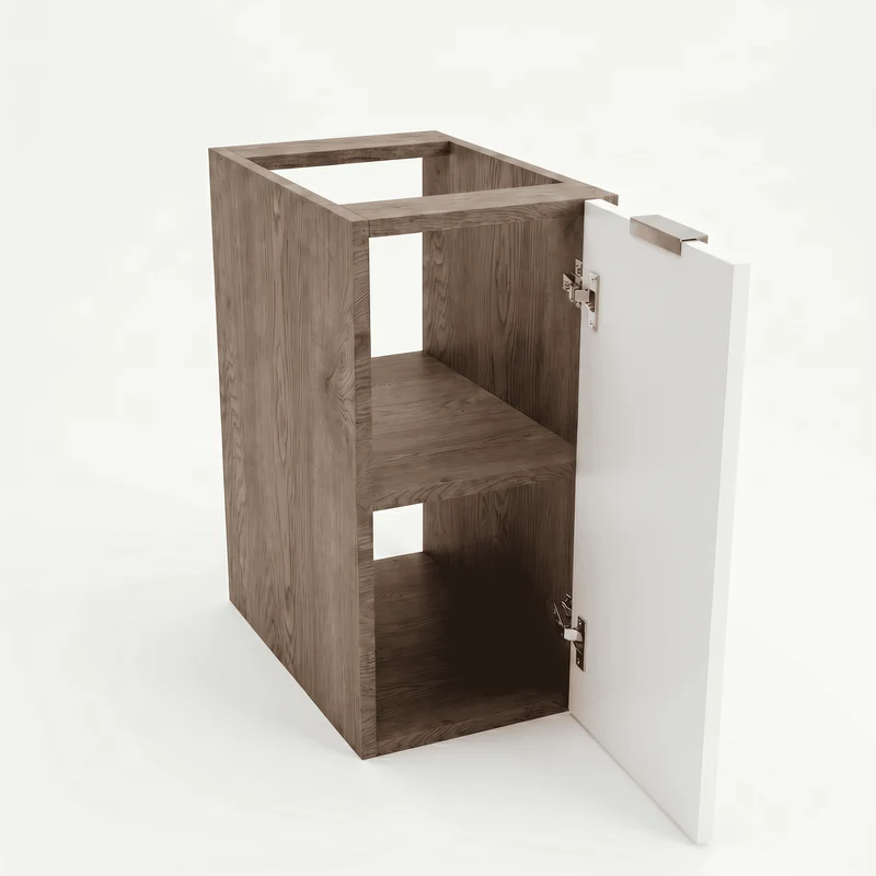 Badezimmerschrank 30 cm mit 1 Tür, Fronten mit Rahmen Roma - Weiß/Walnuss Dunkel