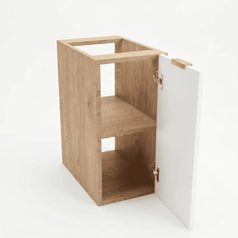 Badezimmerschrank 30 cm mit 1 Tür, Fronten mit Rahmen Roma - Weiß/Eiche Cremona