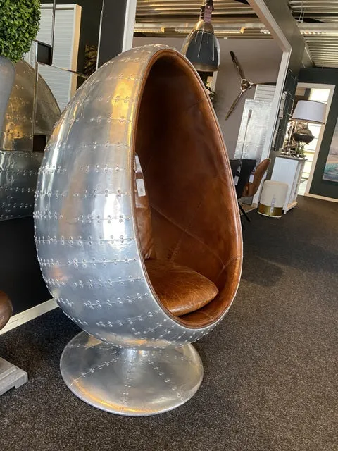 Design Sessel mit Aluminium beschichtet 360° drehbar, Sessel braun-Aluminium