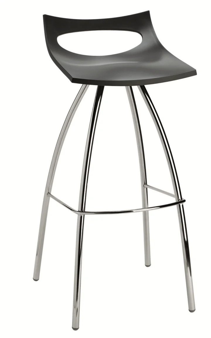 Design Barhocker schwarz, Barstuhl schwarz verchromtes Gestell, Sitzhöhe 80 cm