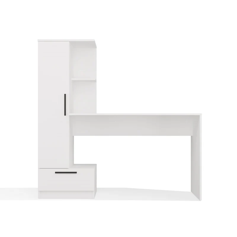 SCHREIBTISCH MIT REGAL WEISS | BÜROMÖBEL ARBEITSPLATZ KOMPAKT MODERN | MODELL COSMO 143x140x50 CM