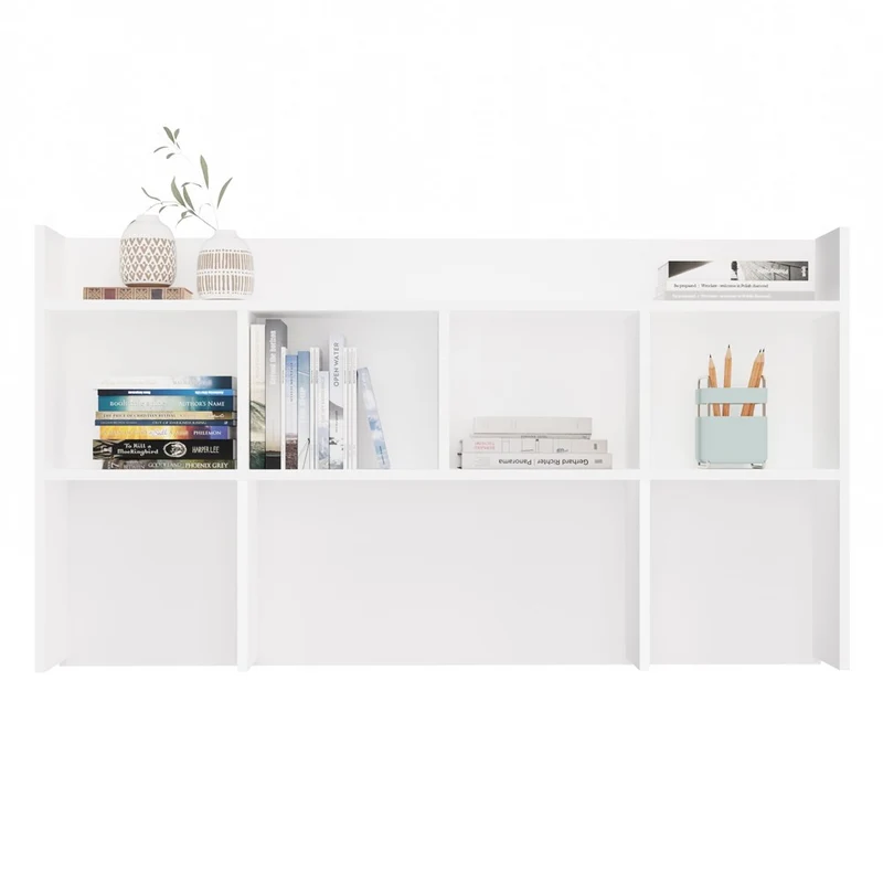 Moderner Schreibtischaufsatz 130 cm | Farbe: mattweiß | Aufsatz mit 5 Regalböden | Passend für Schreibtische der Serie KUBA | Zusatzregal für Büro, Arbeitszimmer, Kinderzimmer und Jugendzimmer