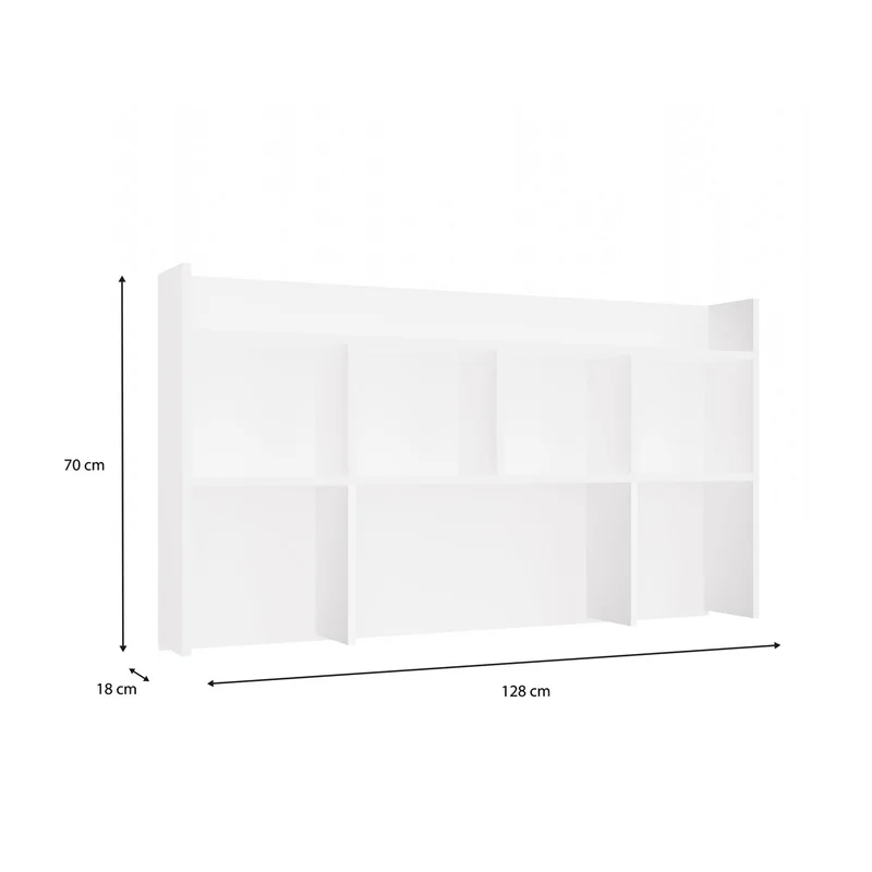 Moderner Schreibtischaufsatz 130 cm | Farbe: mattweiß | Aufsatz mit 5 Regalböden | Passend für Schreibtische der Serie KUBA | Zusatzregal für Büro, Arbeitszimmer, Kinderzimmer und Jugendzimmer
