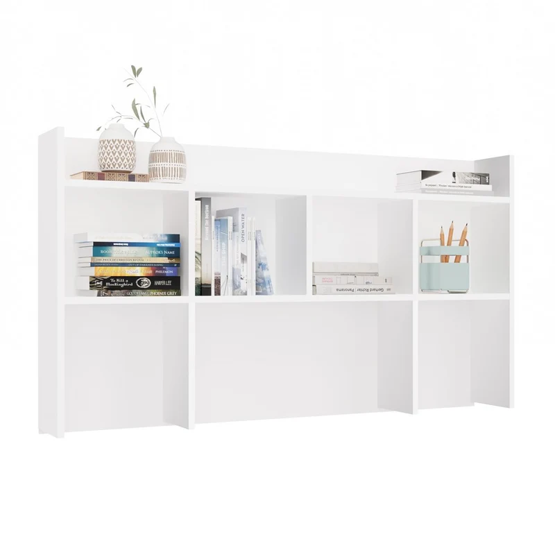 Moderner Schreibtischaufsatz 130 cm | Farbe: mattweiß | Aufsatz mit 5 Regalböden | Passend für Schreibtische der Serie KUBA | Zusatzregal für Büro, Arbeitszimmer, Kinderzimmer und Jugendzimmer
