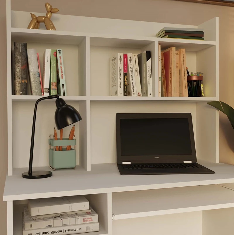 Moderner Schreibtischaufsatz 100 cm | Farbe: mattweiß | Aufsatz mit 4 Regalböden | Ideal für Schreibtische MIJAS, PORTO, LIMA | Zusatzregal für Büro, Arbeitszimmer, Kinderzimmer und Jugendzimmer