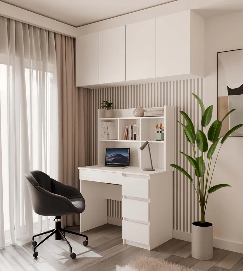 Moderner Schreibtischaufsatz 100 cm | Farbe: mattweiß | Aufsatz mit 4 Regalböden | Ideal für Schreibtische MIJAS, PORTO, LIMA | Zusatzregal für Büro, Arbeitszimmer, Kinderzimmer und Jugendzimmer
