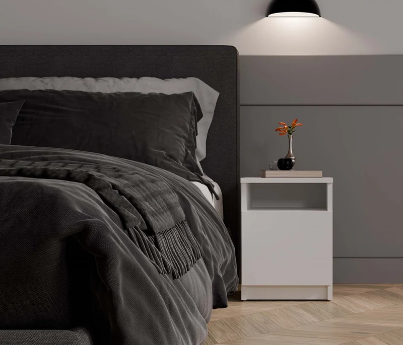 Nachttisch GALAX 30 1D, Nachtschrank | Farbe: Weiß | Ideal für Schlafzimmer, Kinderzimmer, Teenager | Einfache Montage