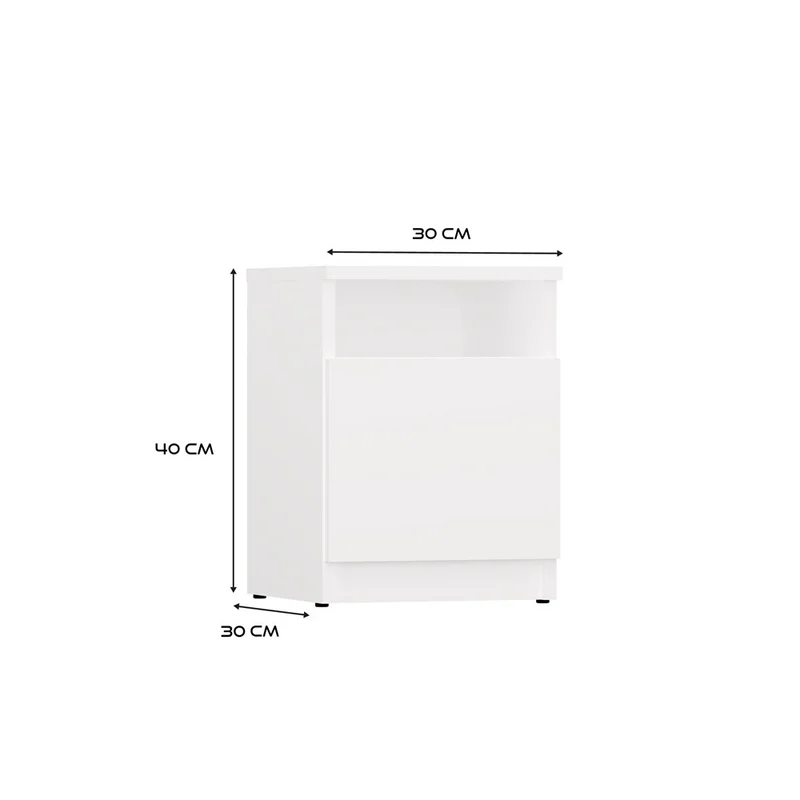 Nachttisch GALAX 30 1D, Nachtschrank | Farbe: Weiß | Ideal für Schlafzimmer, Kinderzimmer, Teenager | Einfache Montage
