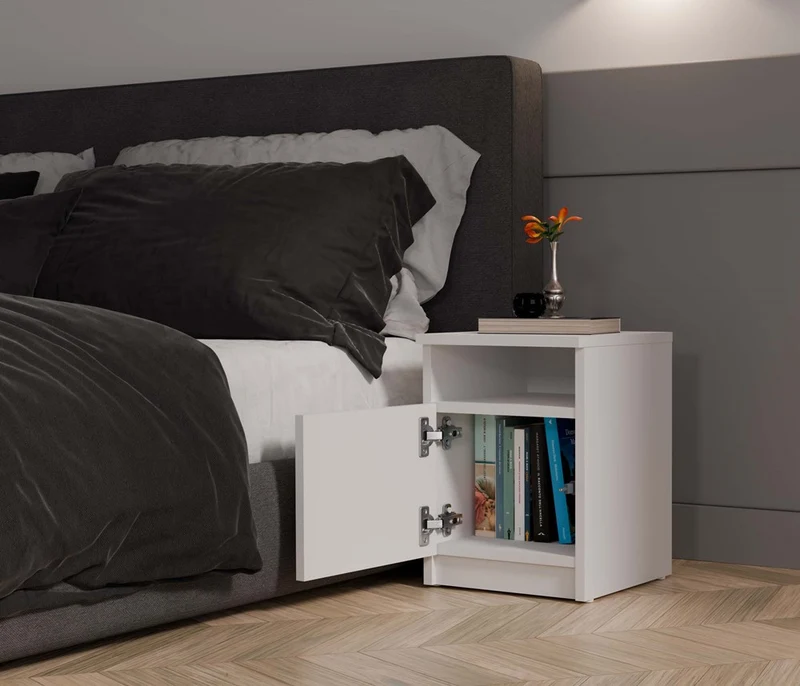 Nachttisch GALAX 30 1D, Nachtschrank | Farbe: Weiß | Ideal für Schlafzimmer, Kinderzimmer, Teenager | Einfache Montage