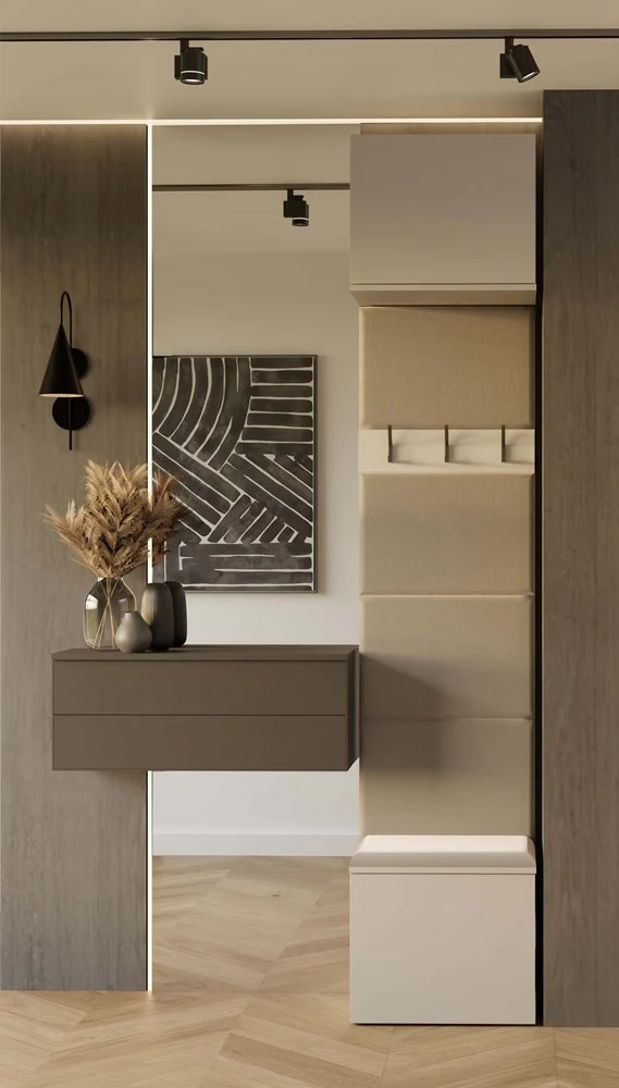 Garderobe HAGA 1W | Farbe: Kaschmir (beige) | Großer Volumen | Kleiderbügel | Geräumiger Schuhschrank | Ideal für Diele, Flur | Praktische Ablagen | Modernes Aussehen