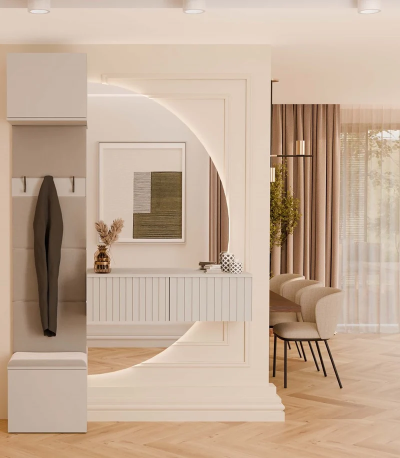 Garderobe HAGA 1W | Farbe: Kaschmir (beige) | Großer Volumen | Kleiderbügel | Geräumiger Schuhschrank | Ideal für Diele, Flur | Praktische Ablagen | Modernes Aussehen