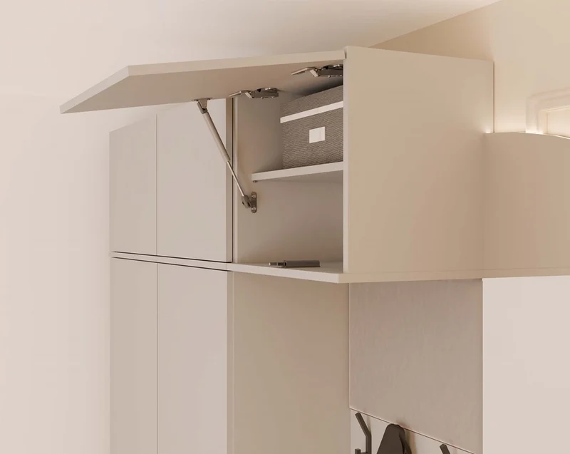 Garderobe HAGA 1W | Farbe: Kaschmir (beige) | Großer Volumen | Kleiderbügel | Geräumiger Schuhschrank | Ideal für Diele, Flur | Praktische Ablagen | Modernes Aussehen