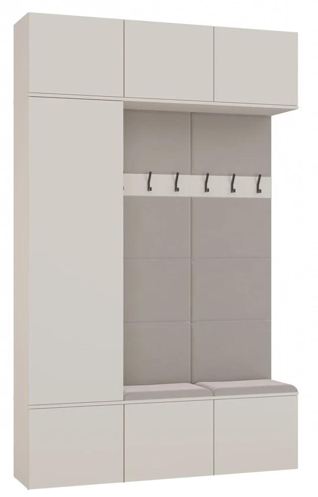 CDF MODULARE GARDEROBE HAGA III IN KASCHMIR BEIGE – 1X SCHRANK + 2X WANDPANEEL MIT SITZBANK UND HAKEN – KOMPAKTE KOMPLETTLÖSUNG FÜR DEN FLUR 150x238x35 CM