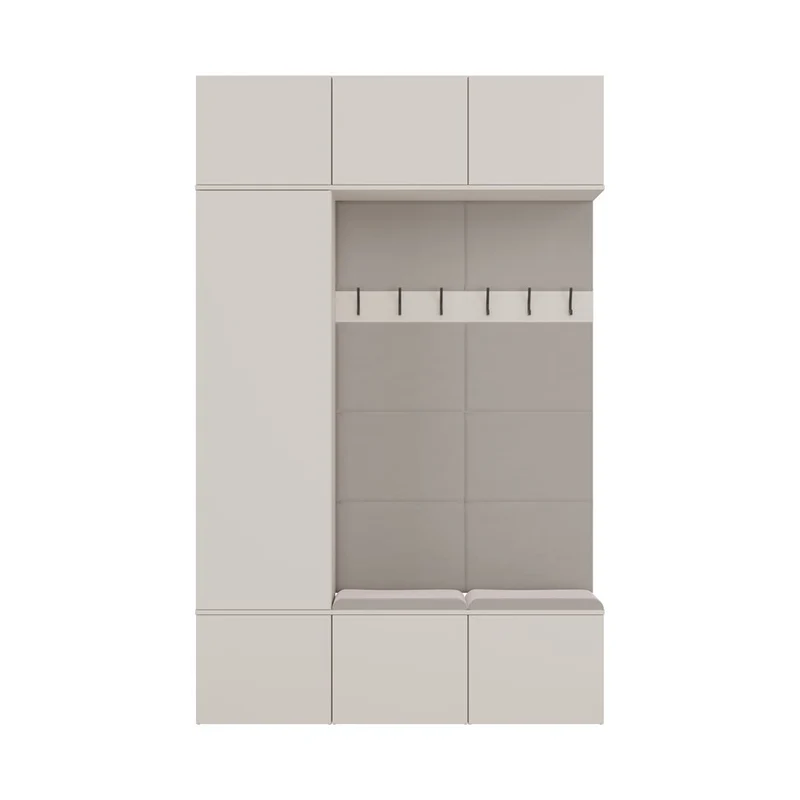 CDF MODULARE GARDEROBE HAGA III IN KASCHMIR BEIGE – 1X SCHRANK + 2X WANDPANEEL MIT SITZBANK UND HAKEN – KOMPAKTE KOMPLETTLÖSUNG FÜR DEN FLUR 150x238x35 CM