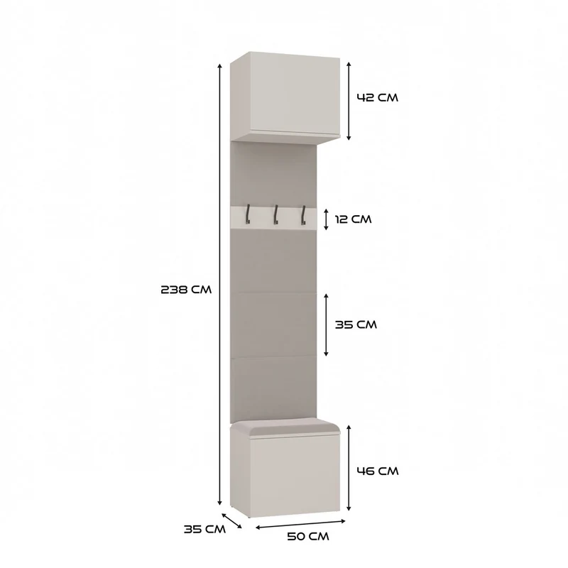 CDF MODULARE GARDEROBE HAGA III IN KASCHMIR BEIGE – 1X SCHRANK + 2X WANDPANEEL MIT SITZBANK UND HAKEN – KOMPAKTE KOMPLETTLÖSUNG FÜR DEN FLUR 150x238x35 CM