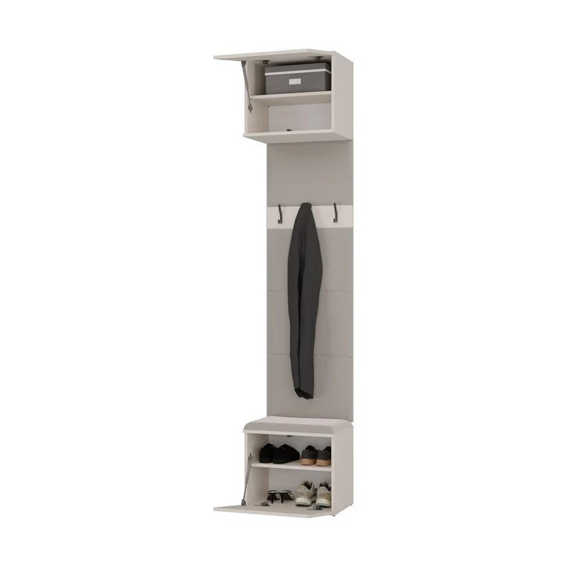 CDF MODULARE GARDEROBE HAGA III IN KASCHMIR BEIGE – 1X SCHRANK + 2X WANDPANEEL MIT SITZBANK UND HAKEN – KOMPAKTE KOMPLETTLÖSUNG FÜR DEN FLUR 150x238x35 CM