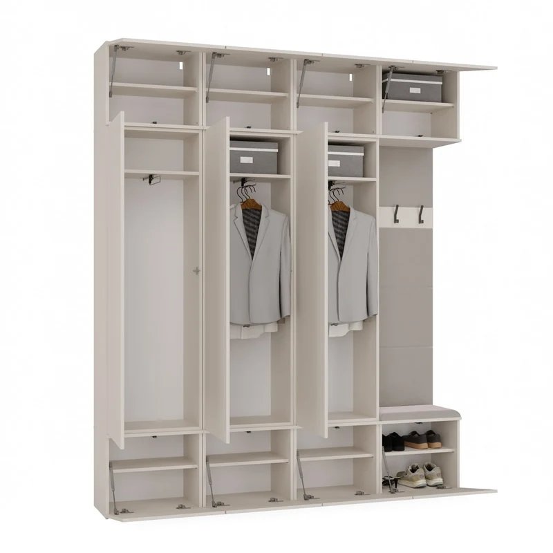 CDF FLURGARDEROBE HAGA IV 3SZ1W | KASCHMIR | 238x200x35CM | 3 SCHRÄNKE + SITZBANK