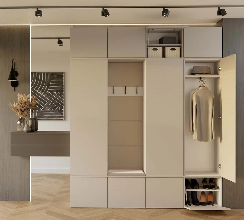 CDF FLURGARDEROBE HAGA IV 3SZ1W | KASCHMIR | 238x200x35CM | 3 SCHRÄNKE + SITZBANK