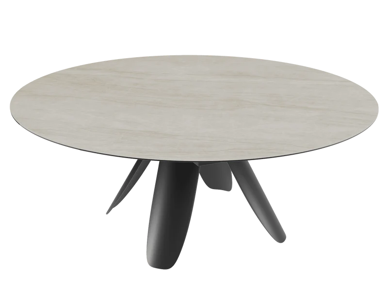 Esstisch beige rund Keramik, Tisch rund Keramik ausziehbar, Esstisch rund beige, Durchmesser 190 cm
