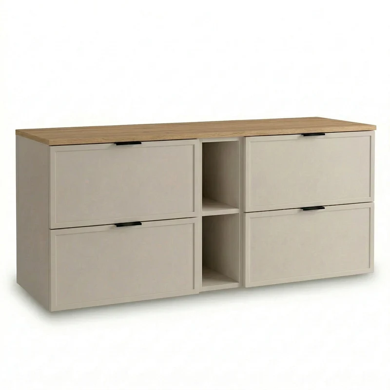 Waschtischunterschrank 140 cm mit Regal Roma - Kaschmir/Eiche Cremona-Platte