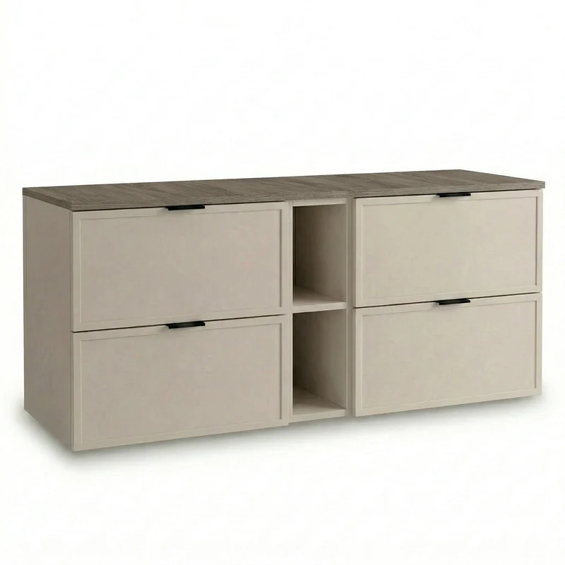Waschtischunterschrank 140 cm mit Regal Roma - Kaschmir/Walnuss Dunkel-Platte