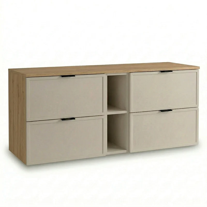Waschtischunterschrank 140 cm mit Regal Roma - Kaschmir/Eiche Cremona