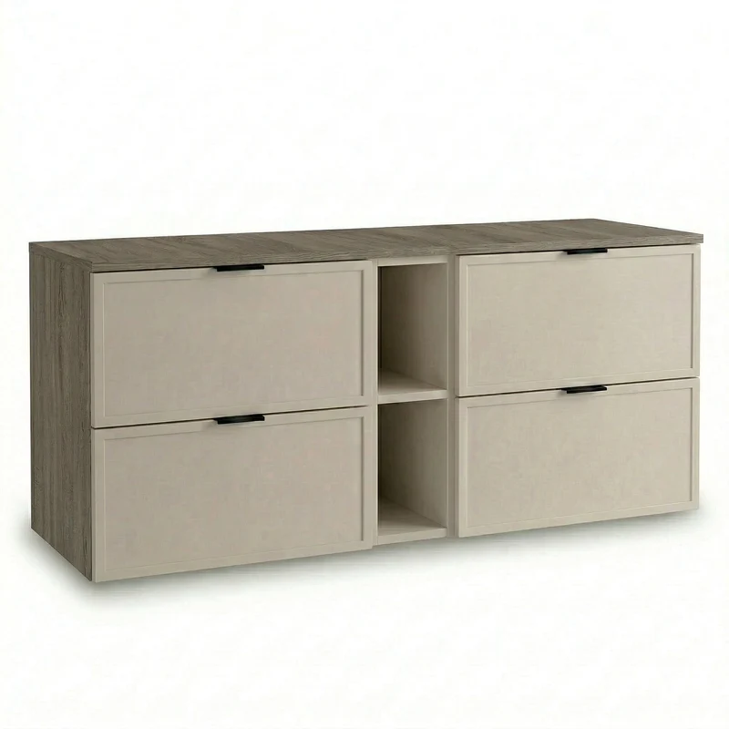 Waschtischunterschrank 140 cm mit Regal Roma - Kaschmir/Walnuss Dunkel