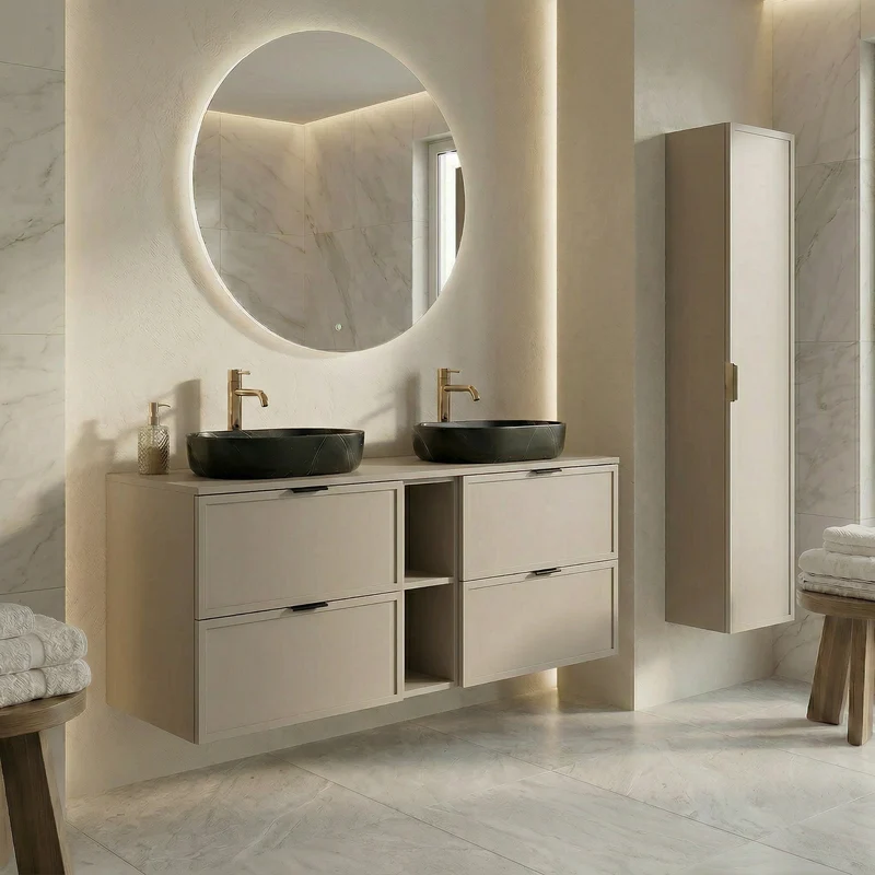 Waschtischunterschrank 140 cm mit Regal Roma - Kaschmir